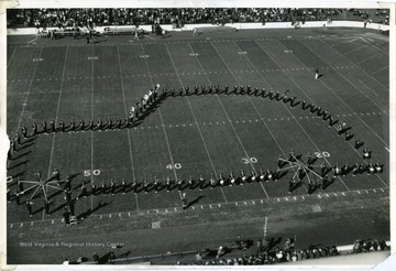 WVU Marching Band performing halftime field show.