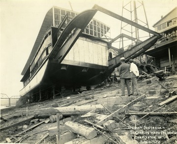 Readying the towboat, Destrehan for launching, built by The Charles Ward Engineering Works in Charleston, West Virginia.