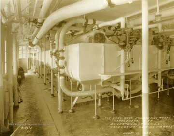 Photograph of the boiler room inside the U.S.L.H.S. Greenbrier built by The Charles Ward Engineering Works in Charleston, West Virginia.