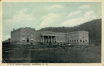 Founded in 1901 by Miss Emma Alderson as Alderson Academy. Initial enrollment was 40 students in its first year, although 107 were enrolled by the end of the year. In 1911 the school's name was changed to Alderson Baptist Academy and in 1919, Junior College was added onto the name. In 1932, the academy merged with Broaddus College and moved to Philippi, where the name Alderson Broaddus College still exists. See original for correspondence. Published by Alderson Book Store. (From postcard collection legacy system.)