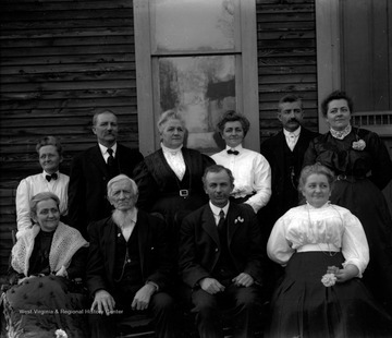 Front row left to right: Amanda Catherine (Rupert) Gilly, Daniel Rupert a Civil War Veteran, was part of Union Artillery, Pennsylvania Unit, was assigned to the defense of Washington D.C., although could have done other things, David Johnson Rupert, Rachel Ann (Rupert) Hookey. Back row left to right: Emma Elizabeth (Rupert) Deen-Yount, Augustus George Rupert, Mary Jane (Rupert) Green, Wilhelmenia Cornelia (Rupert) Jolley, John Wesley Rupert, and Alice Amelia (Rupert) Porterfield.