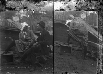 The man peeking out from under his bonnet is not identified. The location is mostly in or near Preston County, West Virginia.