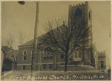 View of the church building and grounds from the street below.