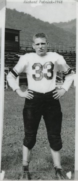 Patrick dressed in his Bobcat football team uniform. 