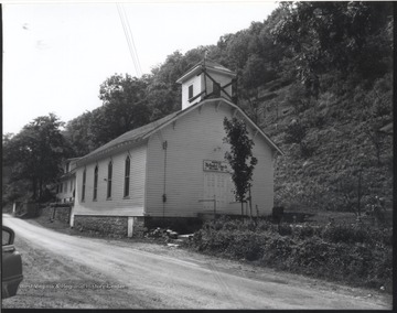 Looking at the church from the dirt parking lot across the road. 