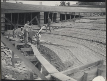 Five unidentified men working on what is to become the Hall of Chemistry. 