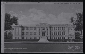 View looking at the high school building from across the street. 