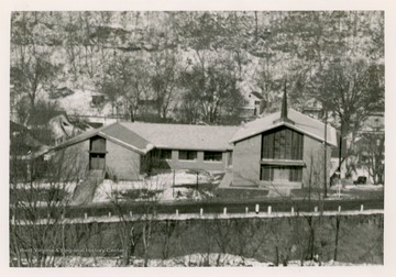 A front view of First Baptist Church, (formerly Bethlehem Baptist Church of Grantsville).  The church was founded in 1833.  The current building was enlarged throughout the 1940s, 1950s, and finished in 1962.