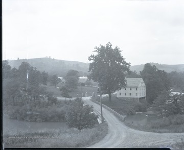 View from across the bridge at the old mill. 