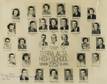 Pictured are Joan Ashby; Donald Bucklew; Mr. Carroll; Mr. Casseday; James Childs; Paul Cooper; Donna DeBerry; Sarah DeWitt; Shirley Everly; Charles Feather; Helen Forman; Richard Fraley; Phyllis Friend; Robert Hardesty; Robert Harmon; Joe Hauger; Berkley Hurd; Frank Lambert; Freddie Lockhart; Stephen Martin; David Metheny; Dottie Metheny; Nola Mersing; Miss Myers; Janet Nicklow; Cubie Riley; Donald Sell; Everett Sines; and Patty Smith. 