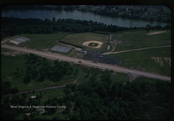 Aerial view of recreation development on the new WVU campus. 