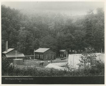 "South Penn (Oil) Pump Station on Minor (Jacob) Farm a mile west of Blacksville.  Circa 1900. Bill Stephens son of Minor Stephens & Lillie (Minor) Stephens was the first pump man."