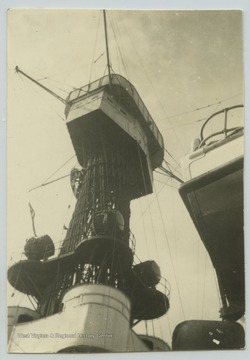 Looking up at the mast from the ship's deck. 