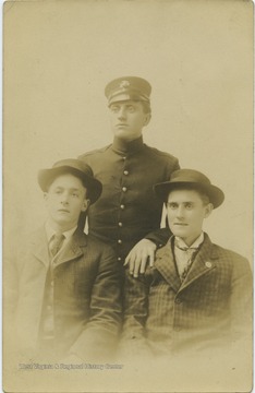 Left to right are Wilbur Hall, Frank Hall, and Herbert Hall. The Hall family married into the Hallam family. 