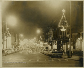 High Street is decorated with Christmas lights and other decorations. 