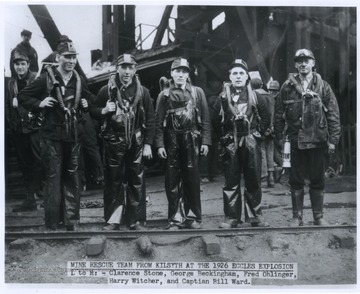 From left to right are Clarence Stone, George Beckingham, Fred Ohlinger, Harry Witcher, and Captain Bill Ward. 