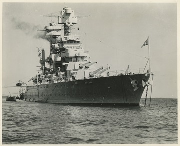 U.S.S. West Virginia (BB-48) anchored in an unidentified location.