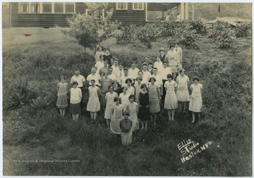 4-H members pose in a star formation near a building at Jackson's Mill State 4-H Camp in Jackson's Mill, W. Va.