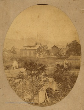 Buffalo Presbyterian Church, on the left, was completed in 1857.  Buffalo Academy, on the right, was completed in 1849.