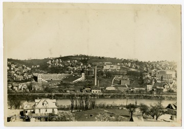 Aerial view of Morgantown showing the WVU campus.