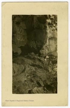 A view of a graffiti-ed rock wall at Coopers Rock.