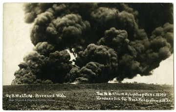 One of Standard Oil Company's oil tanks located near Morgantown goes up in flames due to a lightning strike.