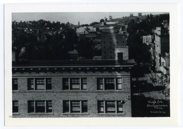 A view looking north up High Street. Stalnaker Hall and Stewart Hall can be seen in the distance.