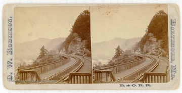 A view of a viaduct over the Cheat River on the Baltimore and Ohio Railroad.