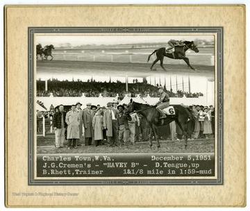 Additional text reads, "D. Teague, up. B. Rhett, trainer. 1 1/8 mile in 1:59 - mud."