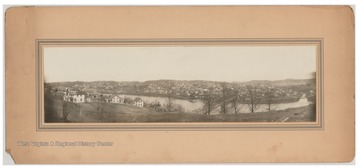 Photo is taken from the west side of the Monongahela River looking toward the downtown area and the West Virginia University campus. 