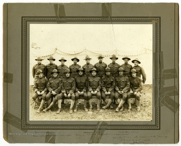 The men are identified as:Back row: Allen Bowie, Harry Porter, Charles Riggs, Minter Wilson, Charles E. Hodges, R. H. V. Kay, Drage Doddrill, Frank M. Brewster, Uriah N. Orr, Jr.Lower row: Fitzhugh Donnally, Fred Unkefer, Sam Semple, Irwin Stone, Ronald Moist, Okey Keadle, Linwood T. Lawrence, Hubert L. McLaughlin.