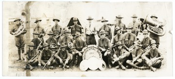 Members of the 201st regimental band are pictured at a military camp in Point Pleasant, W. Va. 