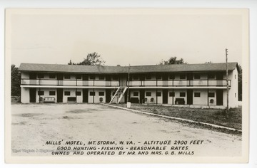 Rest of text reads: "Altitude 2900 feet. Good hunting, fishing, reasonable rates. Owned and operated by Mr. and Mrs. G. B. Mills."