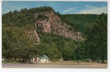 Text on back reads: "North Fork Cottages, 9 Miles West of Petersburg, W. Va., On Routes 4 and 28, P. O. Cabins, W. Va., Fred and Thera Harman, owners." Cabins is an unincorporated community near Petersburg in the Spruce Knob-Seneca Rocks National Recreation Area of Monongahela National Forest.