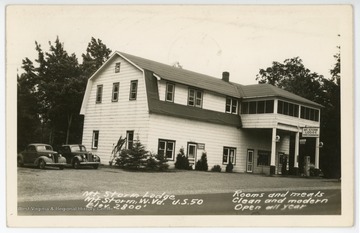 Rest of text reads: "U.S. 50. Elev. 2800'. Rooms and meals, clean and modern, open all year."