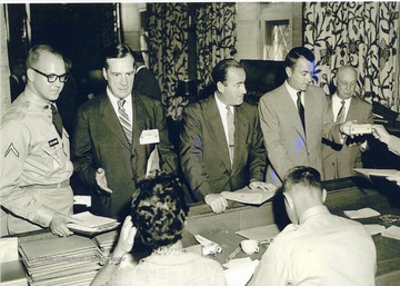 Rene Henry and Hall of Fame football coach Earl Balik, Edwin Mosler, Stanley Rumbough Jr., and Dana Bible at the 1st President's conference on Physical Fitness & Sports.