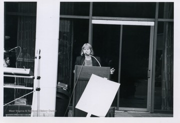 Marie Ashe speaking at the Block Bork protest.