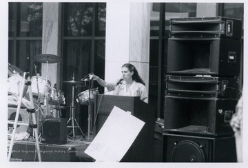 Barbara Fleischauer speaking at the Block Bork Protest.