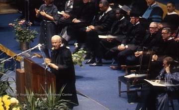 President Gordon Gee (right) at a WVU ceremony.