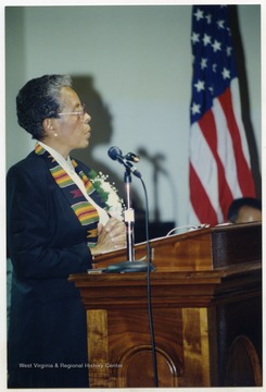 Ancella Bickley speaking at the National Association for the Advancement of Colored People - Harpers Ferry National Historical Park convention.