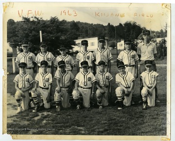 The members of the 1963 "V.F.W." Little League baseball team at Kiwanis Field.