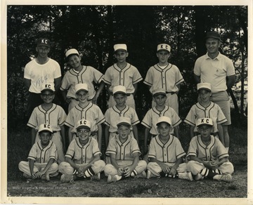 A photo of the 1964 "Knights of Columbus" Little League baseball team.