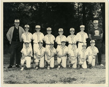 A photo of the "Knights of Columbus" Little League baseball team.